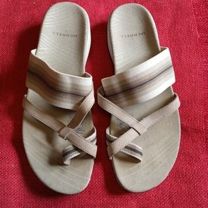 Merrell Womens 9 Slide On Sandals Khaki Beige One Toe Air Cushion